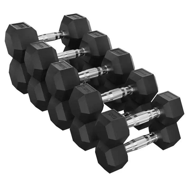 Set of 2 Hex Rubber Dumbbell with Metal Handles, Pair of 2 Heavy in Exercise Equipment in Mississauga / Peel Region - Image 3