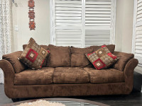 Dark Brown Suede sofas. Available in three seater and love seat.