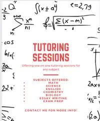 Undergrad student offering tutoring sessions fo grades 1-10
