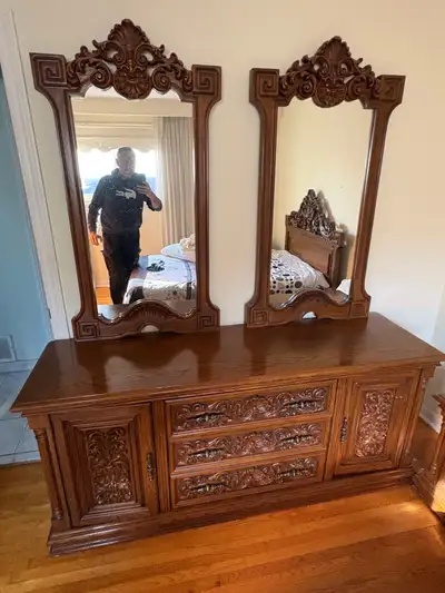 Free delivery used Ornate Wooden Dresser with Dual Mirrors, View more