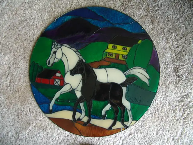 Mom& Filly Greet the Morning HANDCRAFTED  Stained Glass Painting in Arts & Collectibles in Red Deer - Image 2