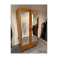 Vintage Double Door Wardrobe Mirrors Pull Drawer Base Pine