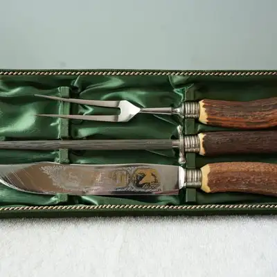 Baron Solingen Germany 3-Piece Antler Meat Carving Knife Set, View more