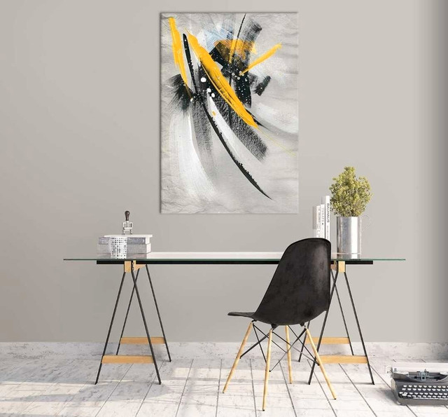 24"x36" Black White Yellow Modern Abstract Canvas Wall Art in Arts & Collectibles in City of Toronto - Image 3