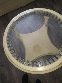Wood and glass round coffee table