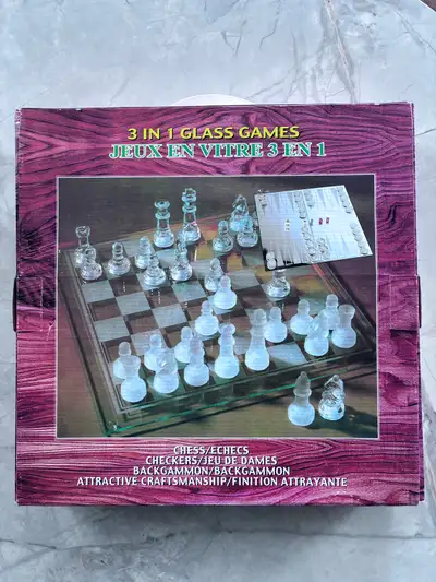 Jeux en verre 3 en 1 (échecs, dames, backgammon), View more