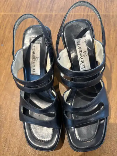 Vintage Italian Black Strap Platform Sandals- Size 8, View more