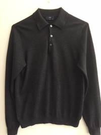 Brooks Brothers 346 Charcoal Gray Merino Wool 3 Button Sweater S