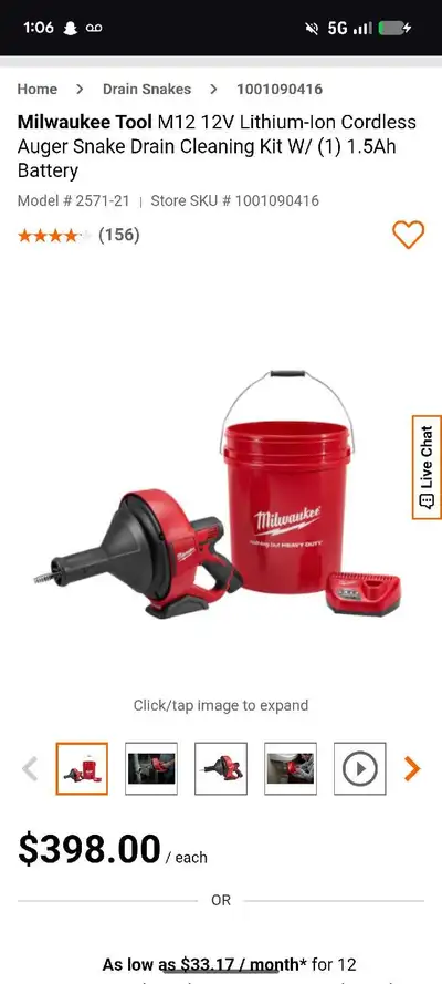 Milwaukee drain snake with battery and charger , View more