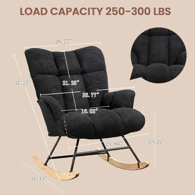 Rocking Chair Nursery Teddy Upholstered Glider Rocker Chair Padd in Chairs & Recliners in Markham / York Region - Image 3