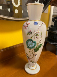 Vintage Bristol Glass Skin Tone Color Vase Hand Painted Flowers
