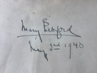 MARY PICKFORD AUTOGRAPH ON ENVELOPE MAY 2,1940 ROYAL YORK HOTEL