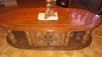 Oval Wooden Coffee Table and 2 end tables , View more