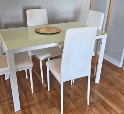 . Modern White Dining Set with Glass Top Table and 4 Chairs, View more