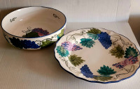 Hand painted in Portugal serving bowl, plate