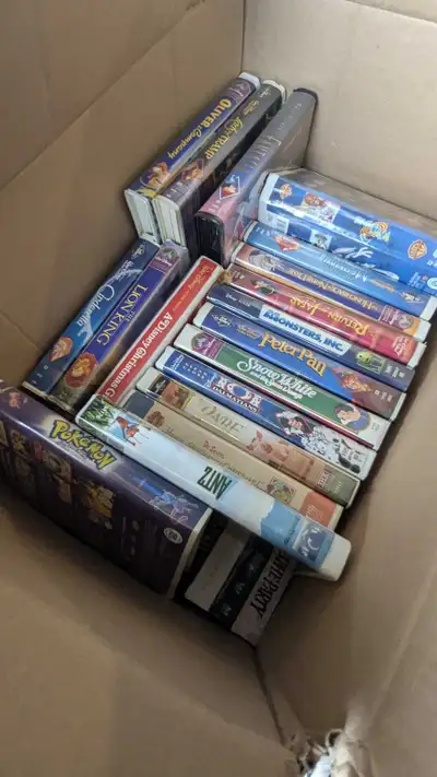 Box full of Disney kids VHS TAPES IN ORIGINAL COVERS. FIRST COME FIRST SERVED!!!