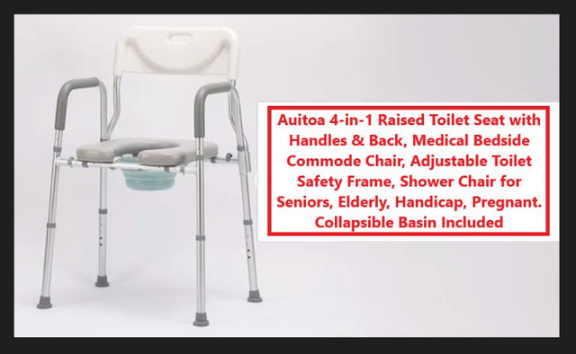 (NEW) Auitoa 4n1 Raised Toilet Seat Handles Back Commode Shower in Health & Special Needs in City of Toronto