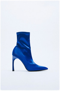 Zara Satin Blue Sock Boots - New, Never Worn