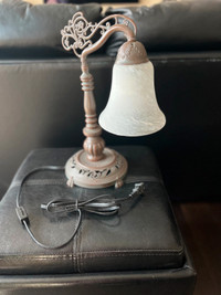 Antique Table Lamp with Frosted Glass Shade Cover.