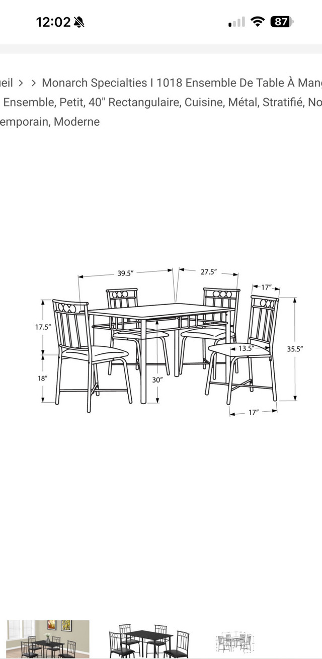 Ensemble de Table à Manger, 5 morceaux / Neuf / Dans la Boîte dans Mobilier de salle à manger et cuisine  à Lanaudière - Image 3