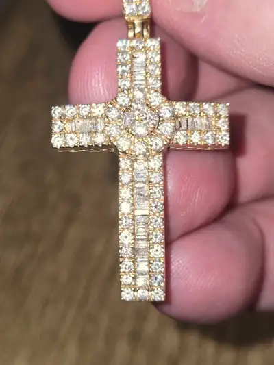 Gold and Diamond Baguette Cross, View more