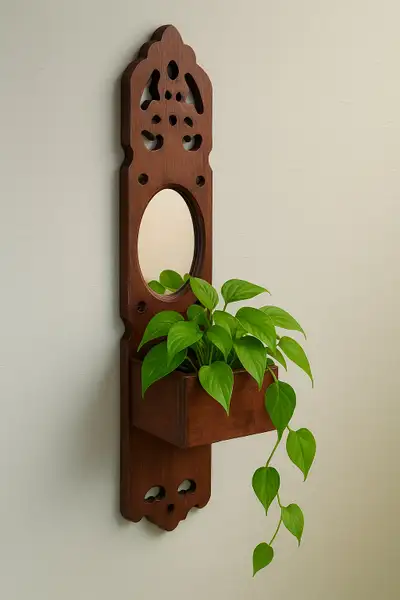Large Wooden Planter with Mirror - for Plants or Dried Flowers, View more