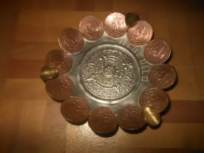 Vintage Ashtray Acapulco Mexico Mexican Coins Ashtray 1955-1970