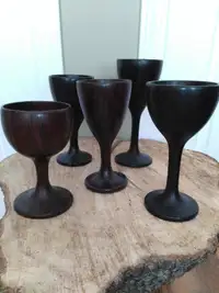 SET OF 5 Vintage Rosewood Goblets Approx. 6 Inch High with 3 Inc