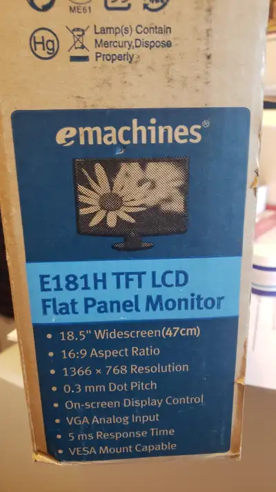The eMachines E181H is an 18.5-inch TFT LCD monitor, View more