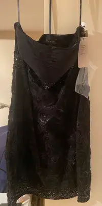 (New) Black Strapless Formal Cocktail Dress - Size 12