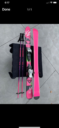 K2 luv bug skis, matching poles & marker bindings