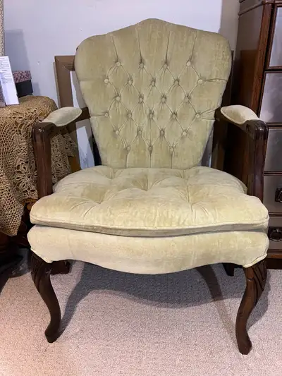 Accent Armchair- French Provincial, Tufted Light Green Velvet, View more