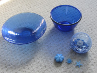 Decorative Glass Bowls - 2 Blue, 1 Clear Crackled
