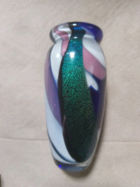 Molly barnes blown glass vase dichroic cobalt blue 