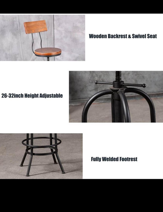 BOKKOLIK Set of 2-Industrial Bar Stools with Backrest-Swivel Woo in Chairs & Recliners in Hamilton - Image 4