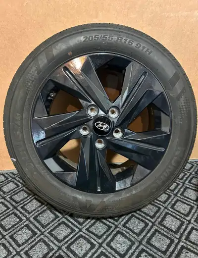 Factory Elantra rims, tires with Pressure sensors. Less than 3000 km on tires. Not a scratch on rims...