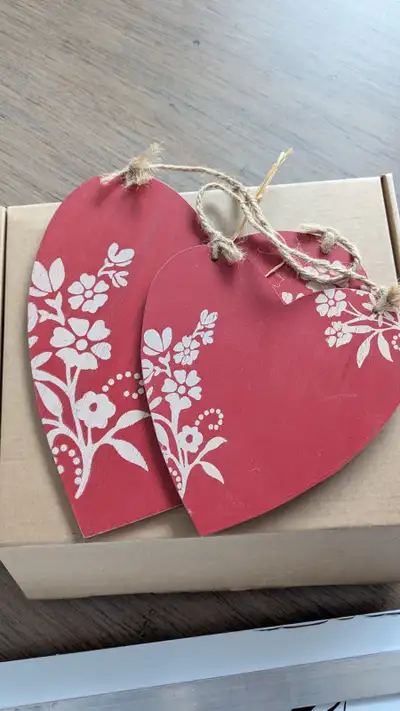 Overall 9" tall and 7" tall Painted wood Back side is plain red