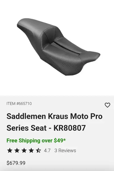 Good morning, selling this Kraus Moto Pro Series Seat. Perfect for a rider 5 ft 10 or less in my opi...