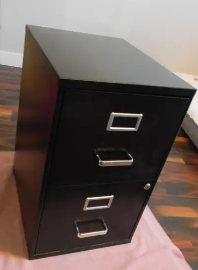 Black, 2 drawer filing cabinet, locking, View more
