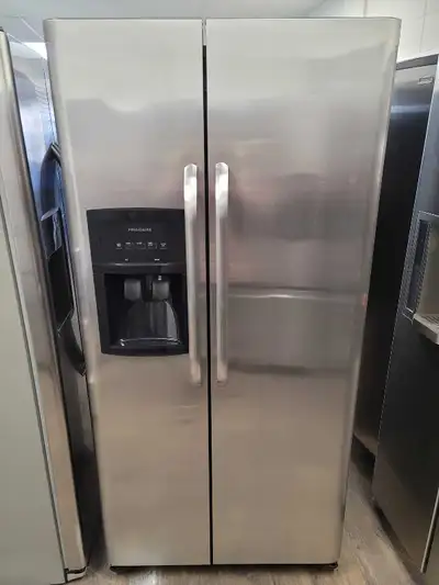 Frigidaire side by side refrigerator freezer, with ice & water, View more