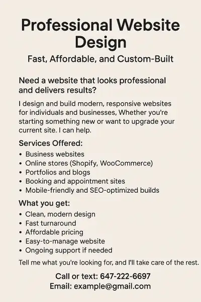 Need a website that looks professional and delivers results? I design and build modern, responsive w...