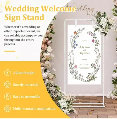 New White Wedding Welcome Sign Stand, 68” Adjustable Wedding Sig, View more