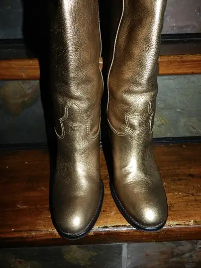 Ladies Gorgeous Gold Leather Cowboy Boots, View more