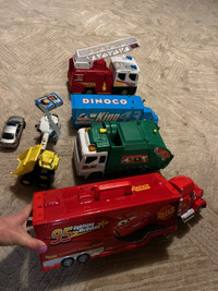 ASSORTED 6 TOY TRUCKS AND HELICOPTER