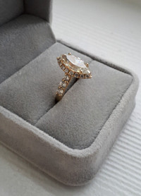 Marquise halo Moissanite in 14k real gold