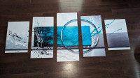 Abstract Turquoise Print Painting Canvas with 5 Panels