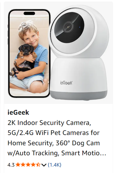 ieGeek indoor wifi security camera, hi resolution, with sound, View more