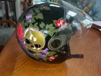 GLX Full Face Motorcycle Helmet with Skulls & Roses, adult size