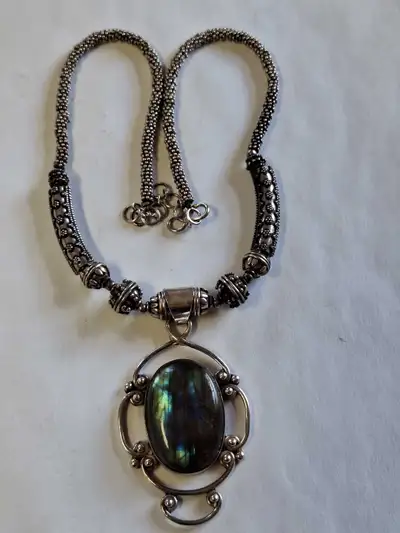 Sterling silver labradorite necklace, View more