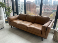 Calore 89” Leather Tan Sofa